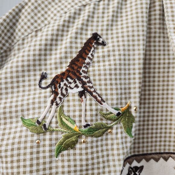 Coconut Row Vintage Safari Embroidered Button Down Shirt L Gingham Retro - Picture 5 of 9